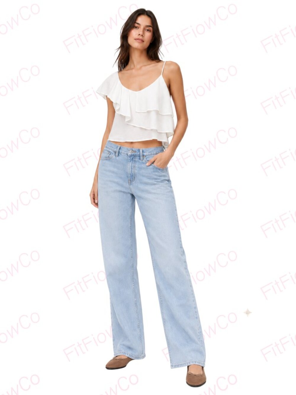 Mango White Asymmetric Ruffle Cropped Blouse XS EUC